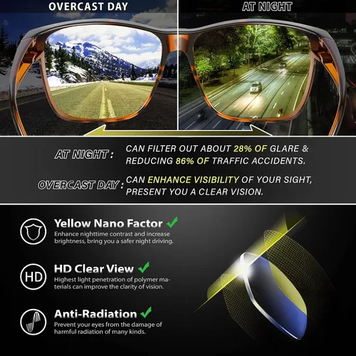 Vista 6 de URUMQI Gafas de conducción de visión nocturna para hombres y mujeres, lentes polarizados antirreflejos, lentes de alta definición amarillas