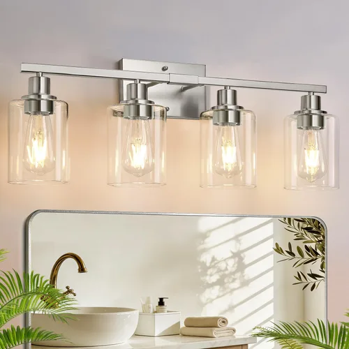 Vista 9 de MOKATNG Juego de 2 apliques de pared para baño, luces de tocador modernas negras con pantalla de vidrio blanco, lámpara de pared de baño