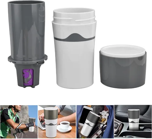 Vista 4 de Cafetera portátil, máquina de una sola porción, prevención de fugas laterales de 360 grados, goteo manual para viajes, camping, oficina, uso Gris