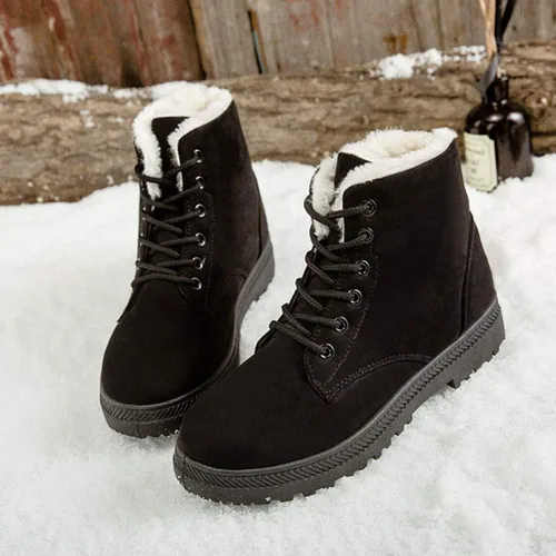 Vista 4 de DADAWEN Botas de nieve de gamuza impermeables con cordones para mujer