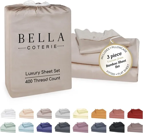 Vista 85 de Bella Coterie - Juego de sábanas tamaño individual, viscosa de bambú, de cultivo orgánico, ultrasuaves, refrescantes para calurosos, esquinas tipo