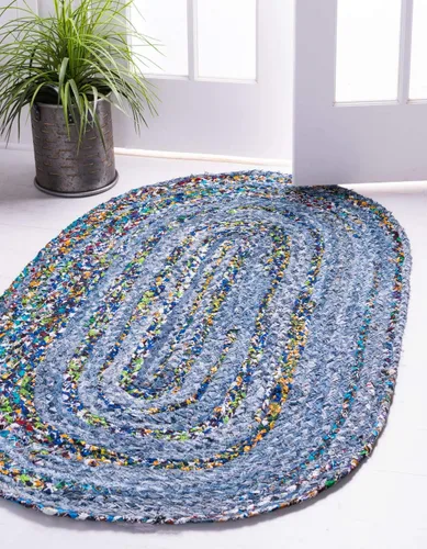Vista 14 de Unique Loom Trenzado Chindi Collection - Alfombra casual moderna azul/azul oscuro (2' 0 x 3' 0)