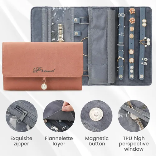 Vista 4 de MissBoy Jewelry Organizer Roll, Travel Jewelry Storage Case, Foldable Jewelry Holder Bag for Earrings, Necklaces, Rings, Bracelets, Brooches