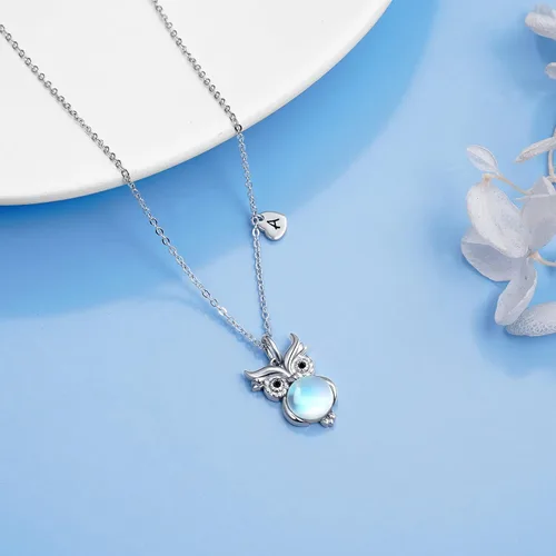 Vista 3 de Dreamboat Collar de plata de ley 925 con diseño de búho para mujeres y niñas, con colgante de búho de ópalo, lindo pájaro, joyería de animales