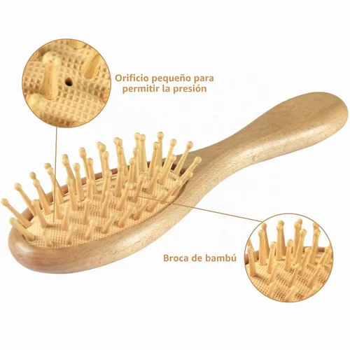Vista 4 de Elfzone - Juego de cepillo y peine para bebé, 4 cepillos de madera para el pelo del bebé, juego de cepillos para bebé, cepillo para bolsa de aire
