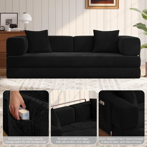 Vista 5 de MoonSpeak Sofá cama de 78.8 pulgadas para sala de estar, sofá modular convertible con almohada para reposabrazos, sofás modulares plegables de pana