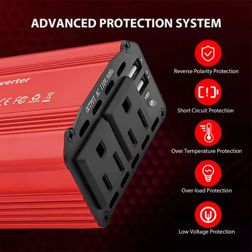 Vista 3 de Inversor de corriente para automóvil de 300 W, convertidor de voltaje de CC 12 V a 110 V CA, adaptador de corriente para cargador de automóvil