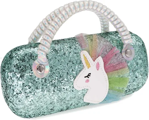 Vista 2 de Estuche para gafas con holograma para mujeres, niños, niñas, niños, estuche para gafas, holograma deslumbrante, brillante, carcasa rígida con asa