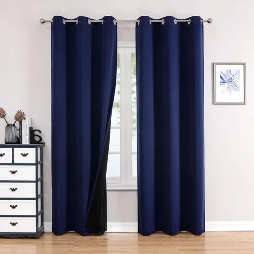 Vista 34 de ChrisDowa Cortinas 100% opacas de 63 pulgadas de largo para dormitorio con forro negro, 2 capas gruesas totalmente opacas con aislamiento térmico
