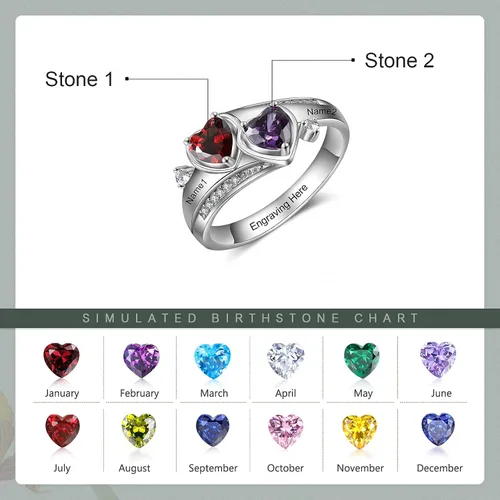 Vista 2 de Anillos de promesa personalizados para ella, anillos de piedra natal con nombre personalizado para mujeres, anillos de madre e hija para mamá