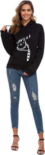 Vista 5 de Sudadera con capucha sin botones para mujer, diseño de gato con orejas de gato