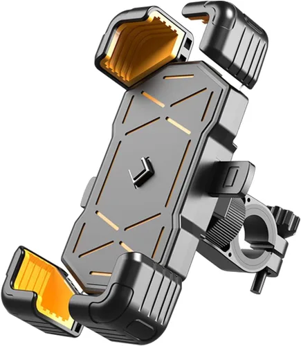 Vista 7 de AUCELI Soporte de teléfono para motocicleta, ABS de liberación rápida para teléfonos de 4.7 a 7.2 pulgadas, antivibraciones con clip giratorio