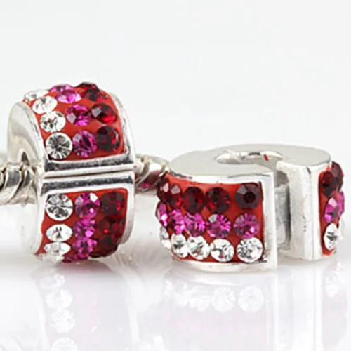 Vista 4 de Colgantes de clip de plata de ley 925 con cierre de clip, cuentas de cristal para pulseras Pandoar (rojo)