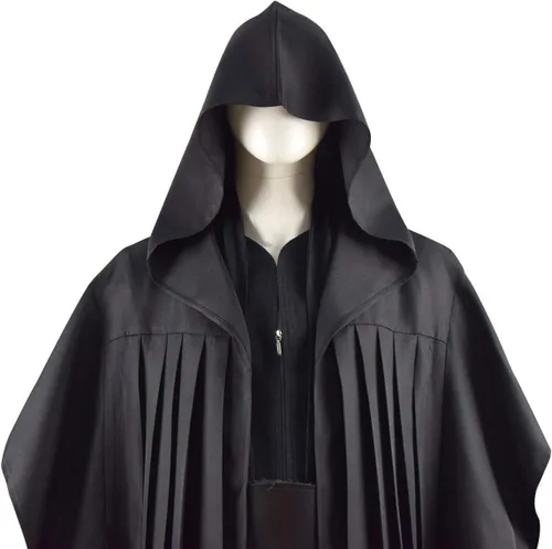Vista 6 de Darth Maul - Conjunto completo de túnica negra para hombre, disfraz de Halloween con capucha y capa para cosplay