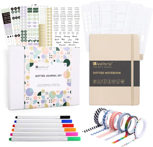 Vista 35 de &And Per Se Juego de diario y bolígrafo forrados (3 paquetes), cuaderno de tapa dura de cuero A5 con bolígrafo y juego de papelería, 160 páginas