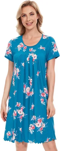 Vista 14 de NACHILA Nightgowns for Women-Viscose Made from Bamboo, Pleated Sleepwear. A-aqua Green