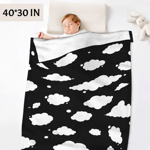 Vista 3 de Sumedha Manta de nube en blanco y negro, regalo de nube para niñas y niños, franela ligera súper suave, extra pequeña de 40 x 30 pulgadas