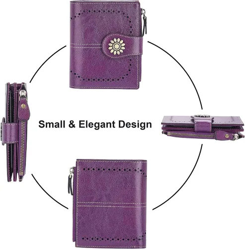 Vista 3 de Lavemi Cartera de Piel para Mujer Pequeña Compacta con Bloqueo RFID Estuche para Tarjetas de Crédito Monedero con Bolsillo con Cremallera Small