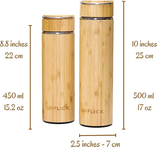 Vista 8 de Botella de agua de bambú aislada para hombres, regalo de cumpleaños, juego de té de viaje para mujeres con difusor para hojas de té sueltas, regalo
