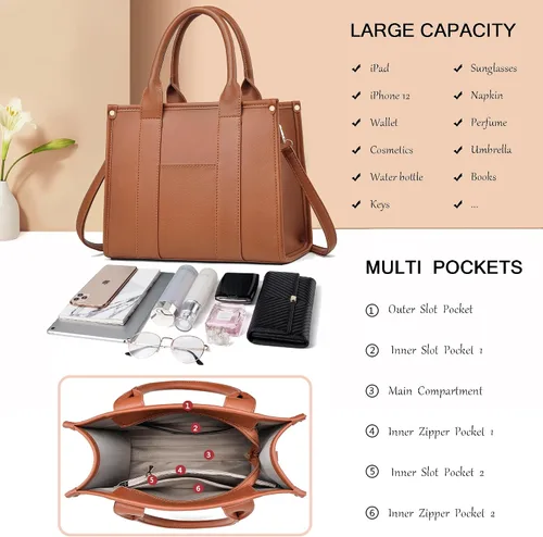 Vista 6 de The Tote Bag - Bolso cruzado para mujer, bolso de hombro, bolsos de mano de piel sintética con asa superior con cremallera