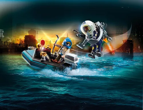 Vista 2 de Playmobil Paquete de chorro de policía con barco