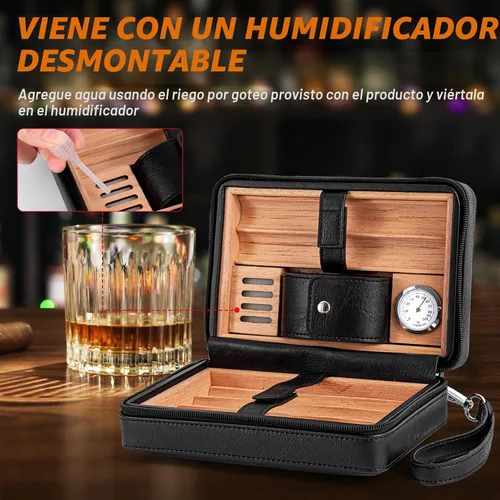 Vista 5 de Goshentech Estuche de cuero de madera de cedro, capacidad: 6 piezas, estuche de viaje portátil (Negro)
