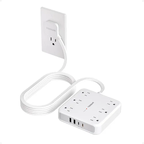 Vista 13 de TESSAN – Regleta de alimentación con USB, cable de extensión con 6 salidas ampliamente espaciadas 2100 Joules Surge Protector Power Strip, 6