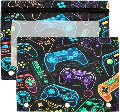 Vista 9 de Baseball Pencil Pouch for 3 Ring Binder，Zippered Pencil Case with Clear Window Organizers Bag 2 Packs