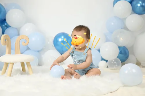 Vista 5 de Traje de primer cumpleaños para niño y niña, mameluco de burbujas para bebé Azul