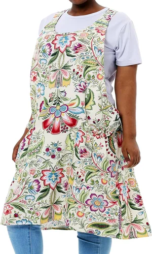 Vista 42 de Delantales grandes de talla grande para mujer con bolsillos de algodón y lino para hornear cocina