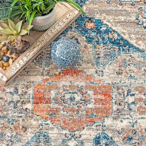 Vista 5 de nuLOOM Brynn Petalled Medallion - Alfombra de área, 4 x 6, color beige