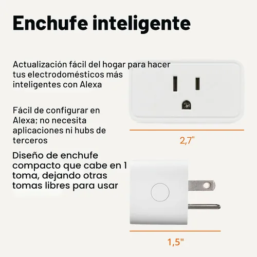 Vista 2 de Amazon Basics Enchufe inteligente, funciona solo con Alexa, Wi-Fi de 2.4 GHz, no requiere hub, 1 paquete, blanco