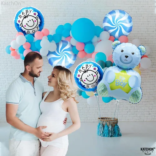 Vista 3 de KatchOn, Globos de oso de peluche para baby shower, paquete de 5, color azul, 30 pulgadas, It's A Boy, oso de peluche, decoraciones de baby shower