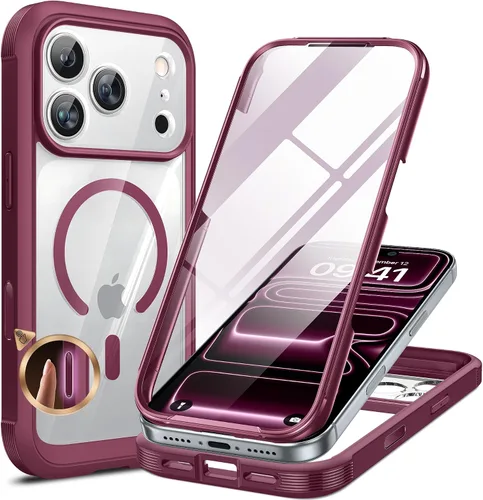 Vista 89 de Miracase - Funda magnética para iPhone 13 Pro Max de 6.7 pulgadas (compatible con MagSafe), transparente, completo, protector de pantalla de vidrio