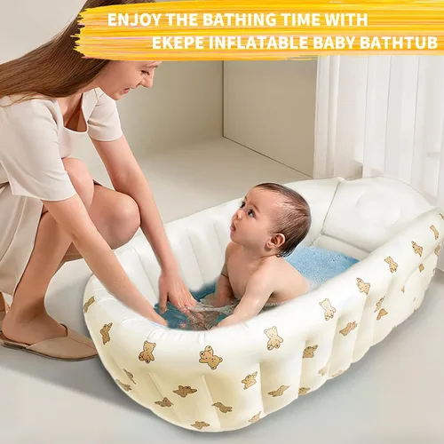 Vista 4 de EKEPE Bañera inflable para bebé con bomba integrada, bañera plegable y segura para recién nacidos y bebés, mini piscina de viaje antideslizante