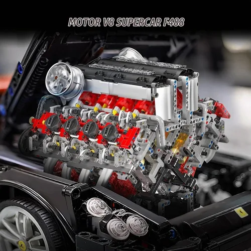 Vista 2 de Mould King Bloque de construcción de automóvil con tecnología 10130, bloque de construcción de motor motorizado F488 V8 (2718 piezas), bloque