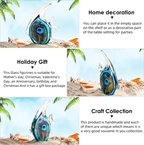 Vista 5 de EUSTUMA Figuras de peces de caracola de vidrio soplado a mano,Adorno de animales marinos para decoración del hogar,Colección de animales marinos