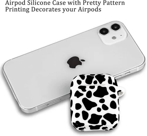 Vista 7 de LitoDream - Funda de silicona suave y flexible con llavero para Apple AirPods 2 y 1, ideal para niñas (vaca)