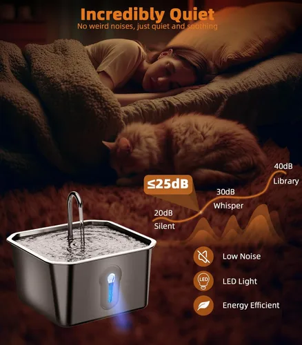 Vista 4 de Fuente de agua grande de acero inoxidable para gatos de 4 litros/135 onzas con 3 filtros, fuente de agua para mascotas, silenciosa, para interiores