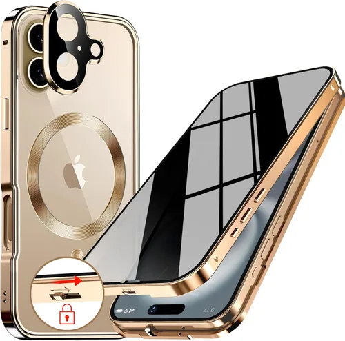 Vista 23 de Funda magnética de privacidad para iPhone 12 Pro Max con anillo de metal CD y cierre desplegable automático [compatible con MagSafe]