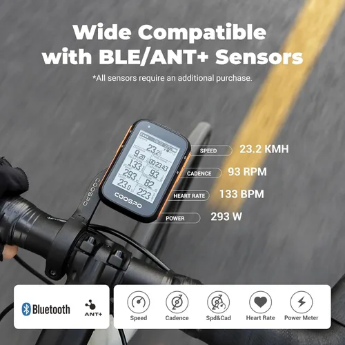 Vista 3 de Computadora de bicicleta COOSPO inalámbrica con GPS, velocímetro de bicicleta con retroiluminación automática, computadora de ciclismo GPS Bluetooth