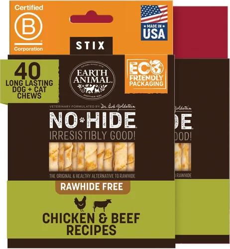 Vista 12 de Earth Animal No Hide Stix - Palitos masticables sin cuero de larga duración para perros pequeños, sabor a carne de res - Paquete de valor de 20