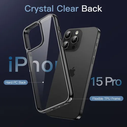 Vista 3 de JETech - Funda para iPhone 15 Pro de 6.1 pulgadas, cubierta a prueba de golpes sin amarillamiento, parte trasera transparente antiarañazos (negro)