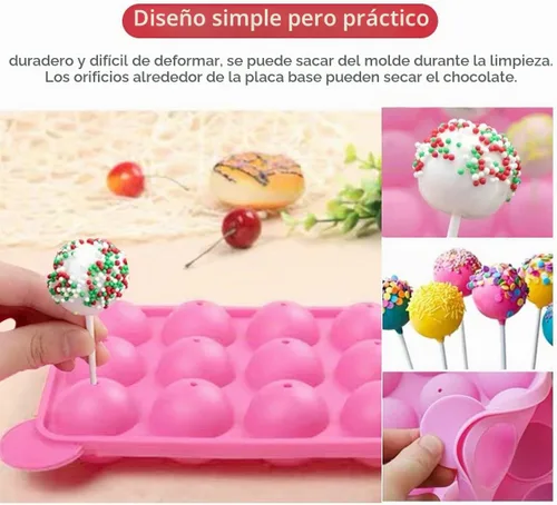 Vista 2 de Juego de moldes de silicona con 12 capacidades distintas; moldes para piruletas y caramelos duros de chocolate con 60 palitos de chupachups