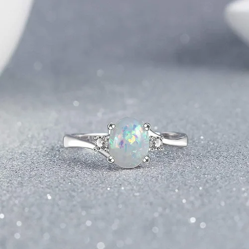 Vista 2 de Exquisito anillo de plata de ley 925 para mujer, corte ovalado, ópalo de fuego, joyería de diamante, regalo de propuesta de cumpleaños, boda