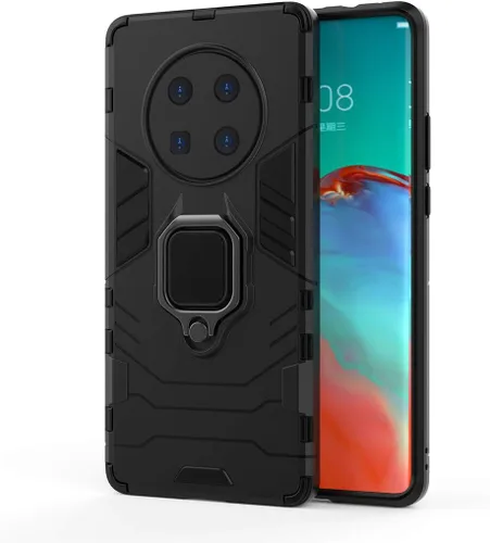 Vista 5 de Compatible con Huawei Mate 40 Pro, soporte de anillo de metal a prueba de golpes (funciona con soporte magnético para automóvil), cubierta Negro