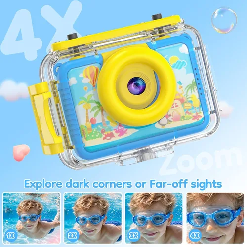 Vista 8 de Juguete de piscina y cámara submarina para niños, cámara de acción impermeable de 99 pies, video de 1080P y foto de 20 MP con lente abatible