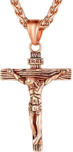Vista 10 de U7 Collar de cruz de crucifijo para hombre, con cadena de 18 a 26 pulgadas 01.Dorado