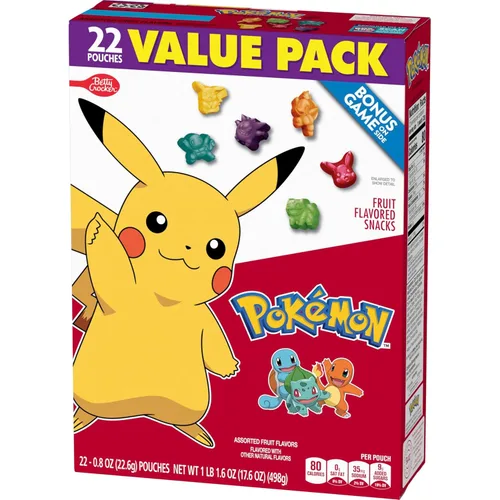 Vista 4 de Pokemon - Snacks con sabor a frutas, sin grasa y sin gluten, 17.6 onzas (22 bolsas)