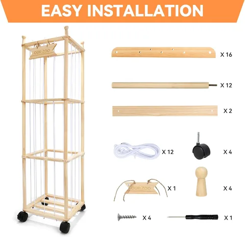 Vista 5 de YunSheCSBS Organizador de Almacenamiento de Animales de Peluche, Organizador Grande de Madera para Animales de Peluche con Ruedas, Soporte